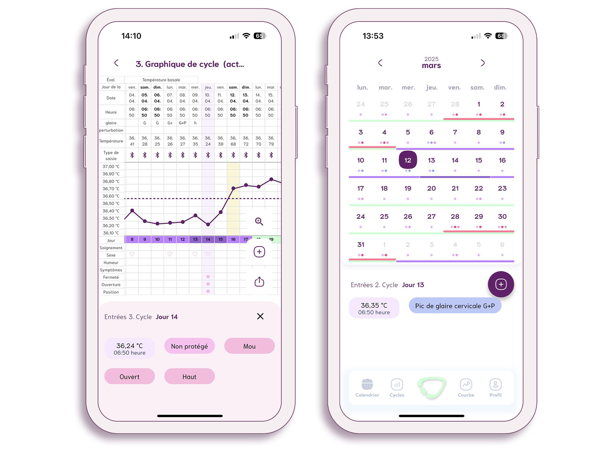 Sélection des entrées dans l'application cyclotest